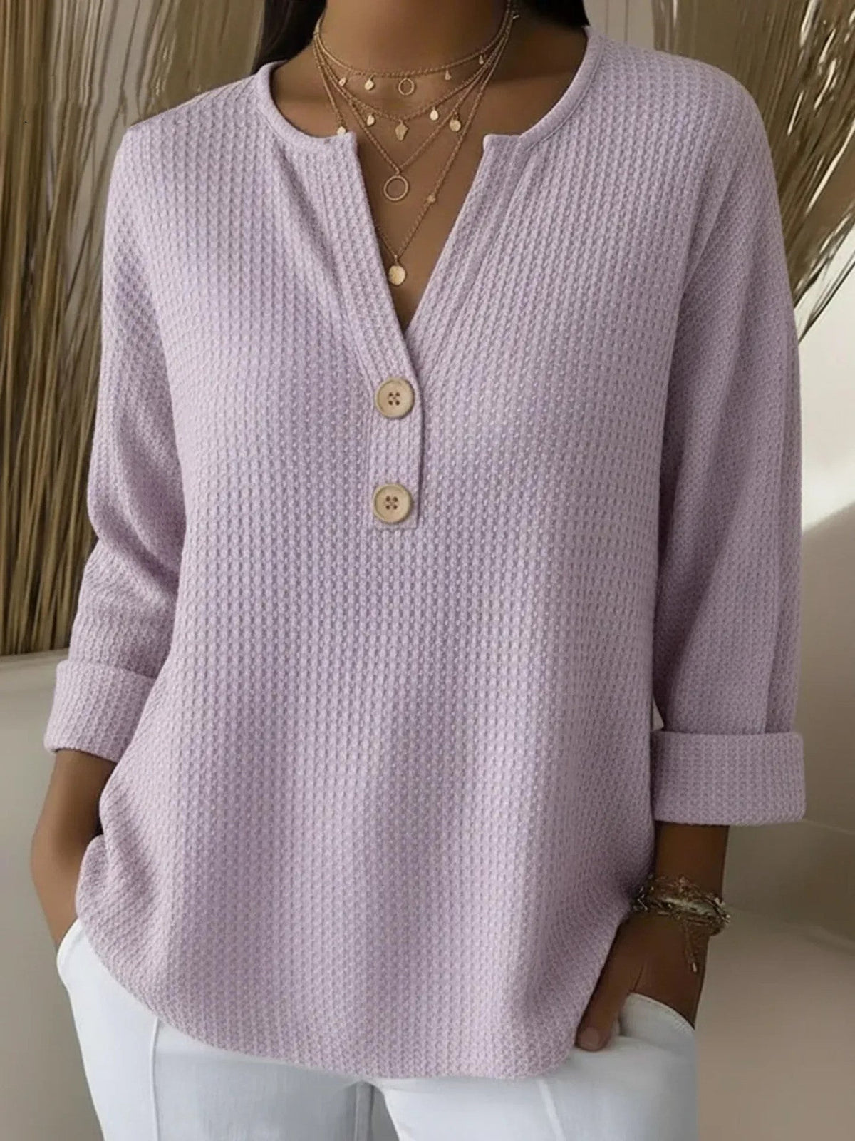 Luciana | T-shirt Henley Goffrata con Bottoni