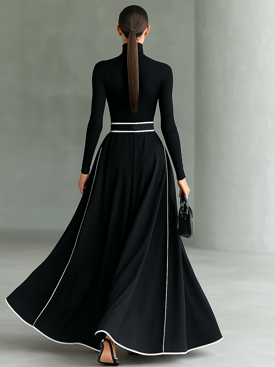 Susanna | Abito Maxi con Profili a Contrasto e Cintura