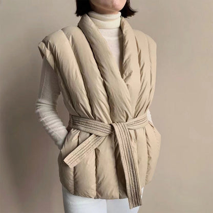 Cinzia | Gilet Imbottito con Cintura e Scollo a Portafoglio
