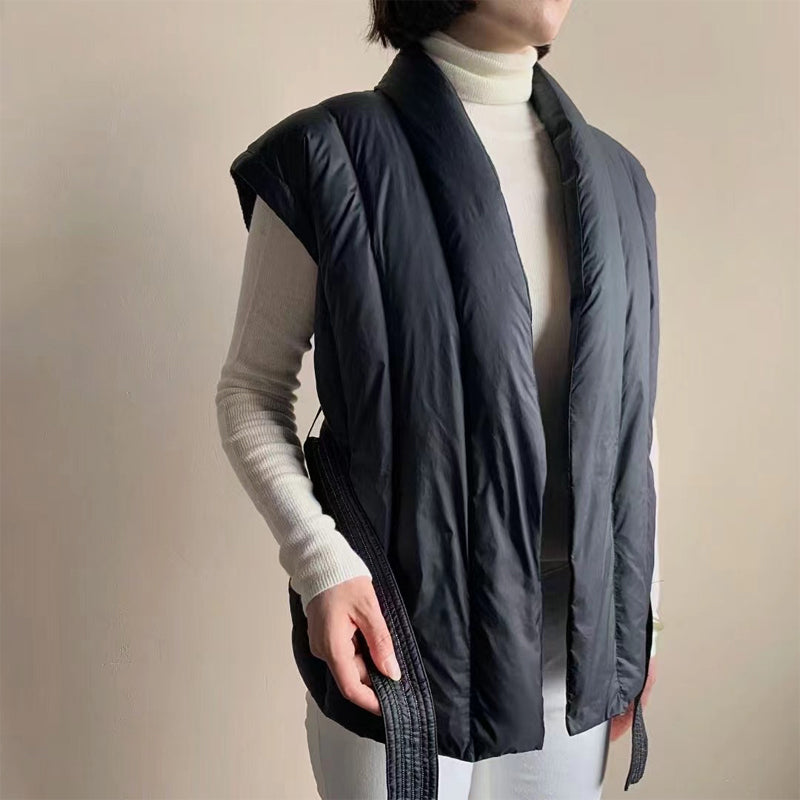 Cinzia | Gilet Imbottito con Cintura e Scollo a Portafoglio