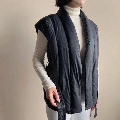 Cinzia | Gilet Imbottito con Cintura e Scollo a Portafoglio