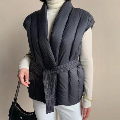 Cinzia | Gilet Imbottito con Cintura e Scollo a Portafoglio