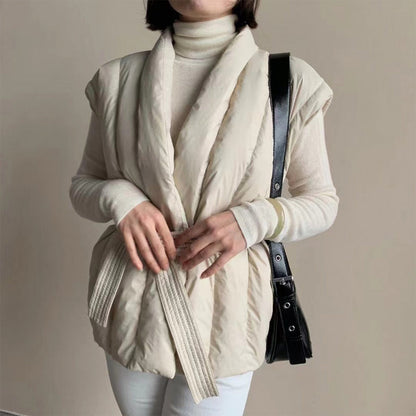 Cinzia | Gilet Imbottito con Cintura e Scollo a Portafoglio
