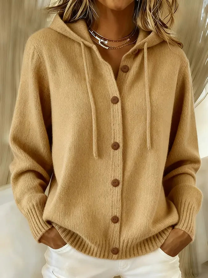 Brunella | Giacca in Maglia con Cappuccio e Bottoni
