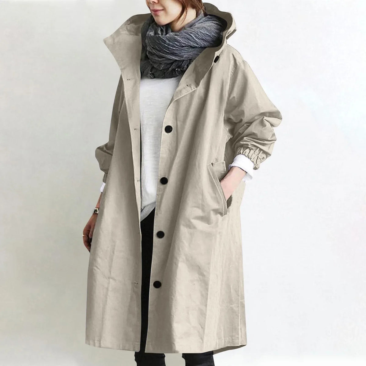 Dorotea | Trench Lungo con Cappuccio e Fodera in Pile