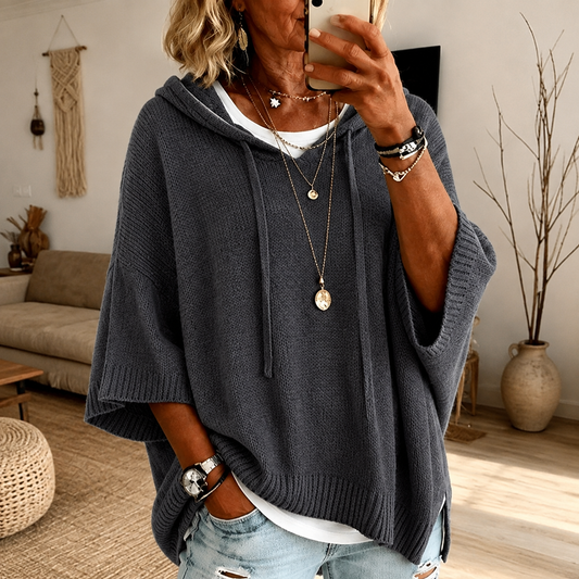 Cristiana | Maglione a Poncho con Cappuccio, Antracite
