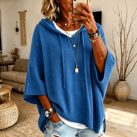 Annarita | Maglione a Poncho con Cappuccio, Blu