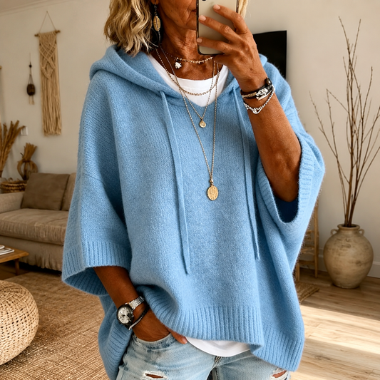 Licia | Maglione a Poncho con Cappuccio, Azzurro Cielo