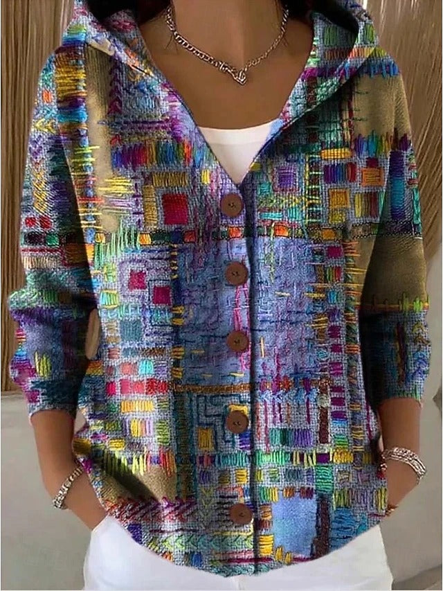 Palmira | Giacca in Maglia Stampata con Cappuccio