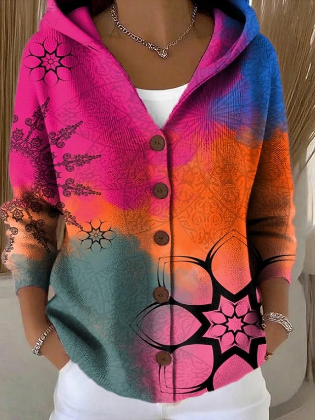 Palmira | Giacca in Maglia Stampata con Cappuccio