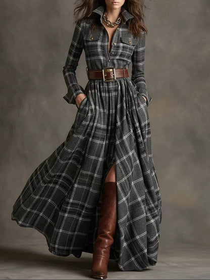 Beatriz ║ Vestito lungo a scacchi con cintura