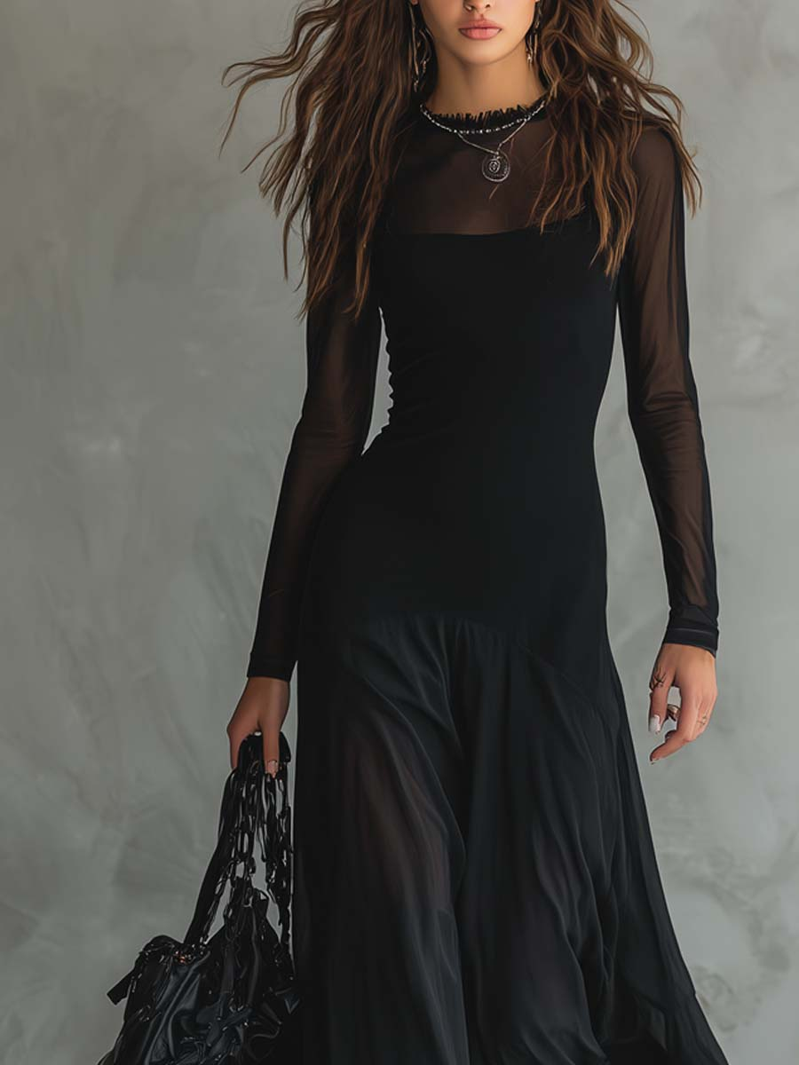Noella | Abito Maxi Svasato in Tulle Nero