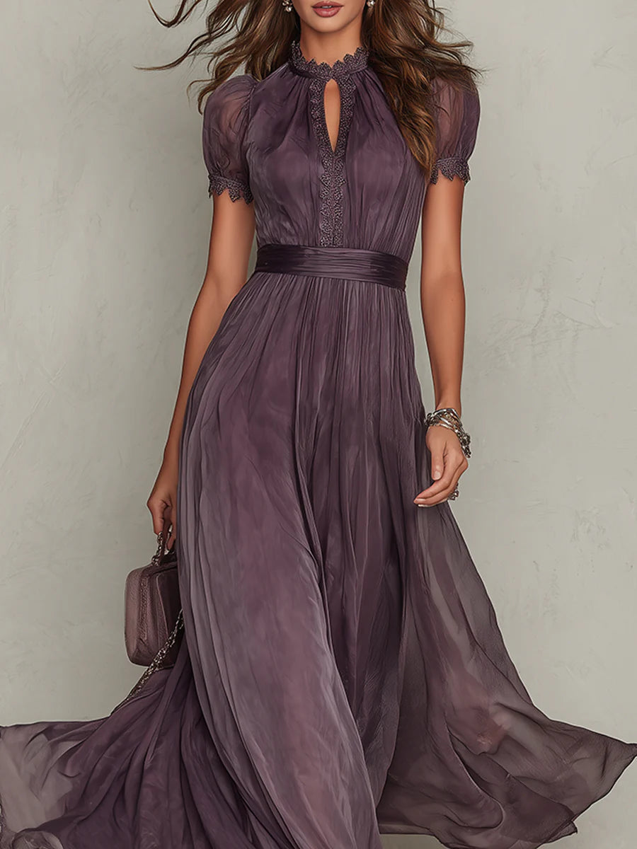 Zaffira | Abito Maxi Viola in Chiffon con Scollo a Goccia