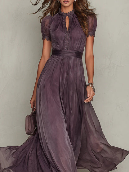 Zaffira | Abito Maxi Viola in Chiffon con Scollo a Goccia