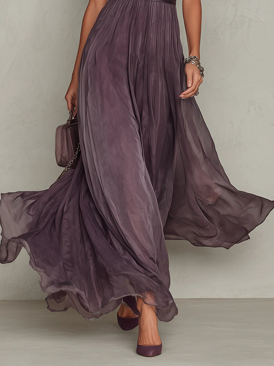 Zaffira | Abito Maxi Viola in Chiffon con Scollo a Goccia