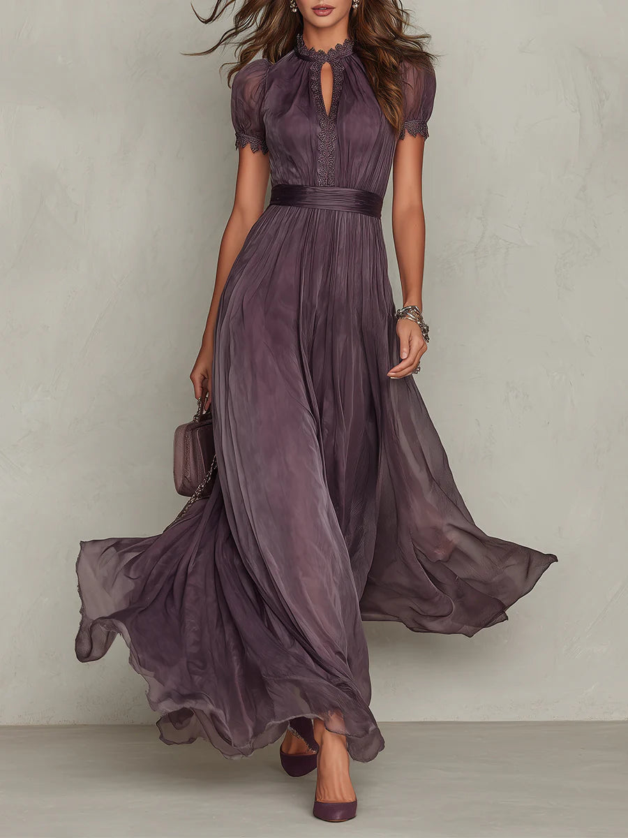Zaffira | Abito Maxi Viola in Chiffon con Scollo a Goccia