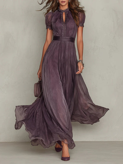 Zaffira | Abito Maxi Viola in Chiffon con Scollo a Goccia