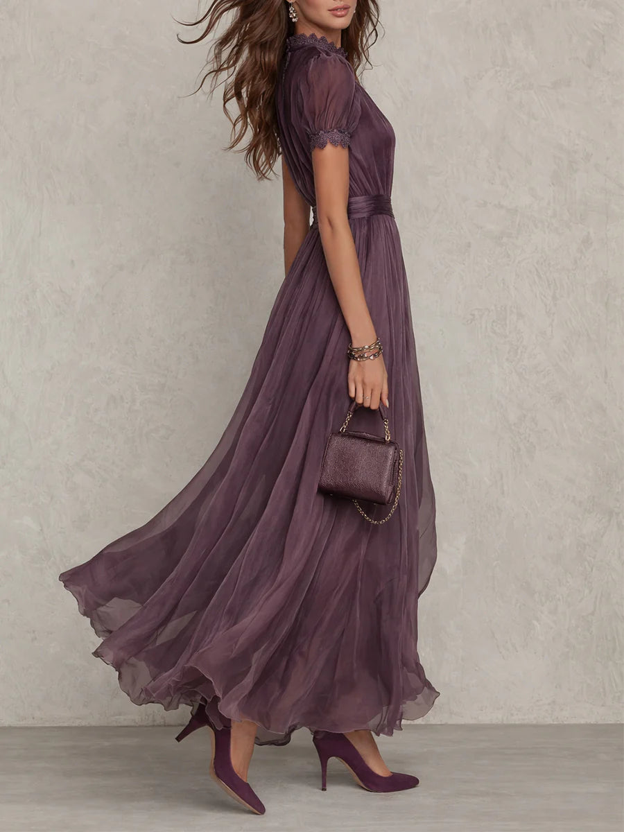 Zoe | Abito maxi viola in chiffon con scollo a goccia