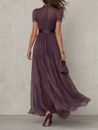 Zaffira | Abito Maxi Viola in Chiffon con Scollo a Goccia