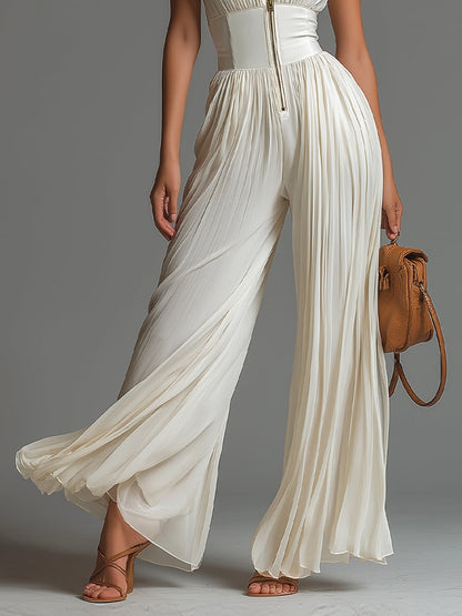 Mariella | Ärmelloser Plissee-Jumpsuit mit Reißverschluss, Weiß