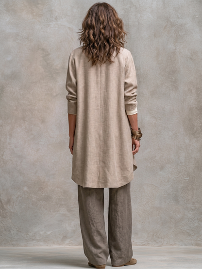 Flaminia | Completo Tre Pezzi con Pantalone Palazzo, Beige e Grigio