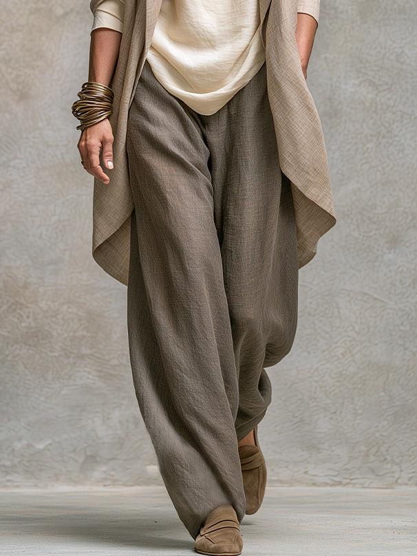Costanza | Completo Elegante di Tre Pezzi in Beige e Grigio con Pantaloni Palazzo a Strati
