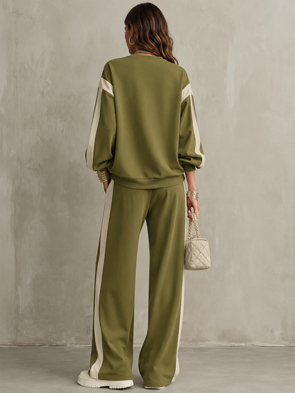 Romina | Sweatshirt- und Hosen-Set mit Seitenstreifen, Olivgrün