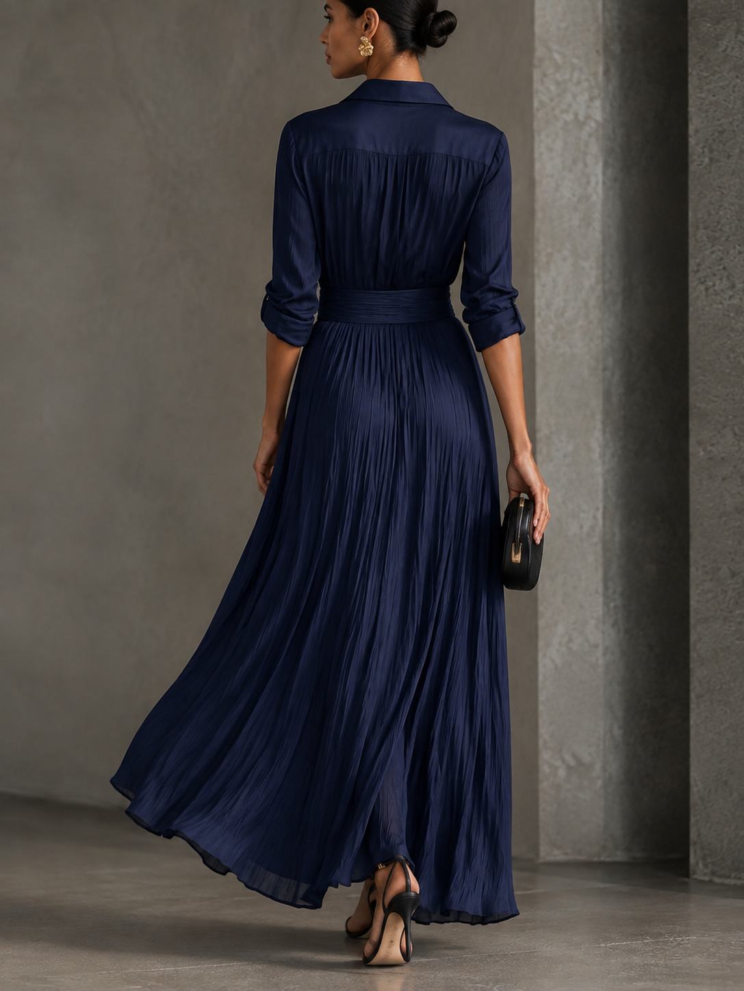 Allegra | Maxi-Hemdblusenkleid mit Taillenknoten, Marineblau