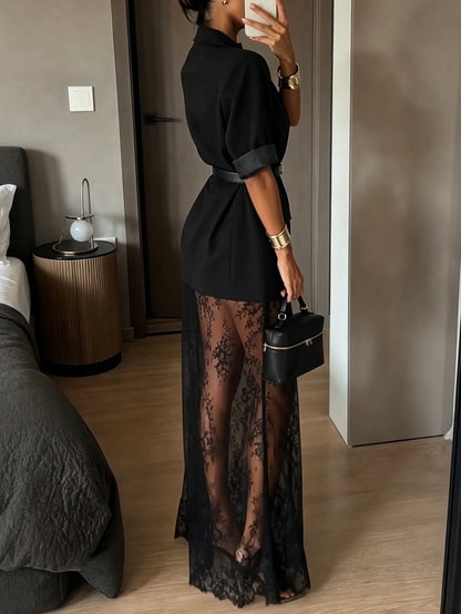 Agata | Set mit Blazer und Maxikleid aus Spitze mit Gürtel