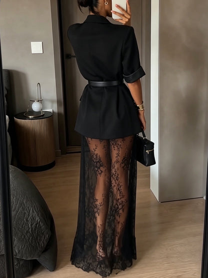 Agata | Set mit Blazer und Maxikleid aus Spitze mit Gürtel