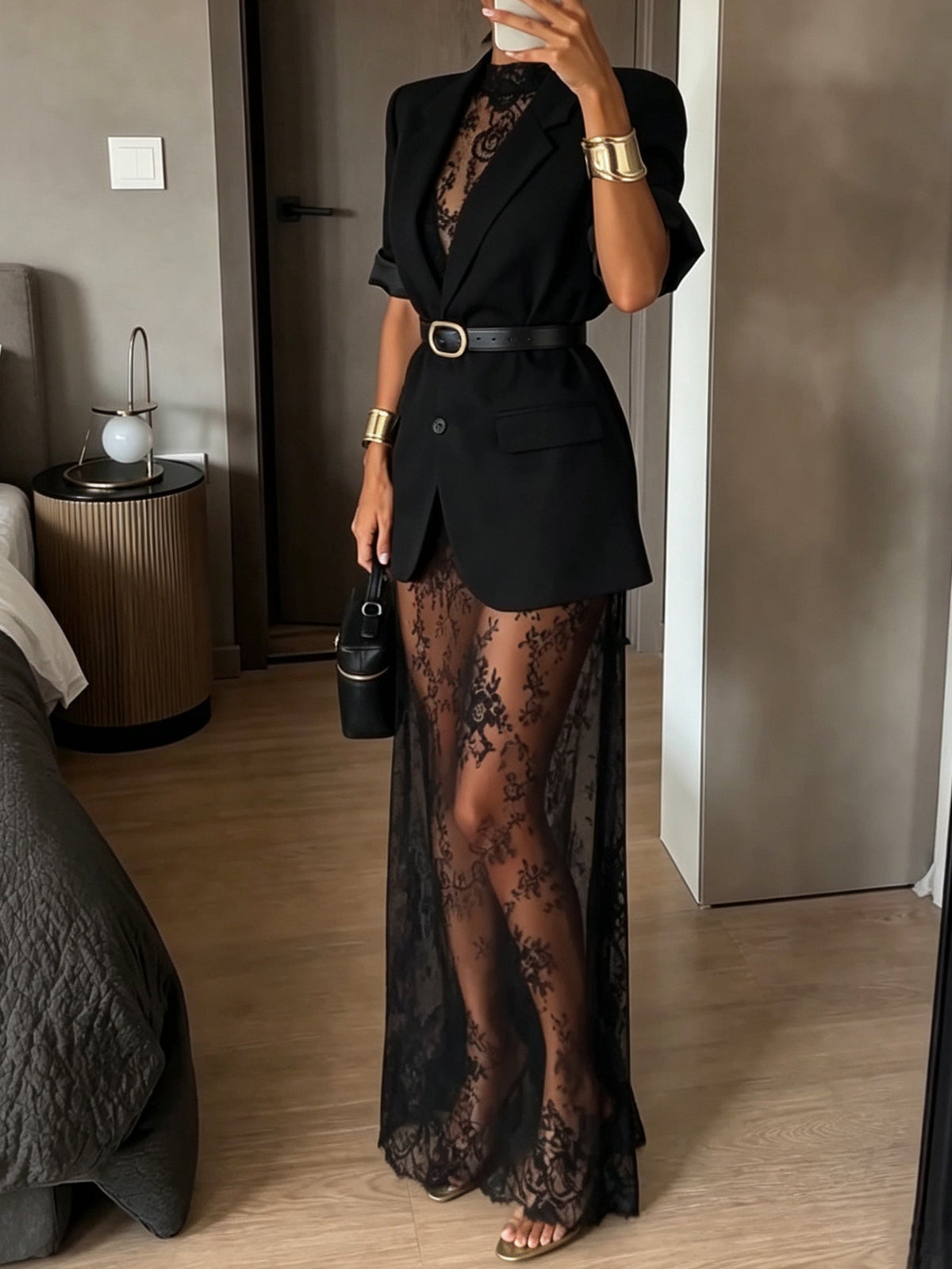 Agata | Set mit Blazer und Maxikleid aus Spitze mit Gürtel