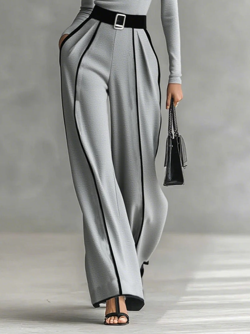 Adele | Completo Top a Collo Alto con Bordo Bianco a Contrasto, Pantaloni Ampi e Cintura