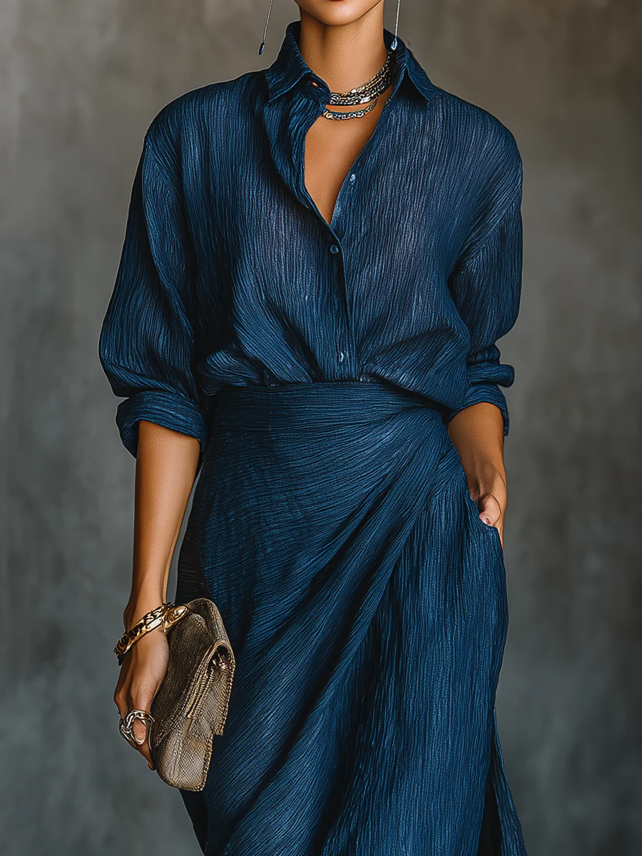 Celeste | Completo Elegante Camicia e Gonna Lunga