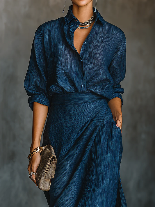 Celeste | Completo Elegante Camicia e Gonna Lunga