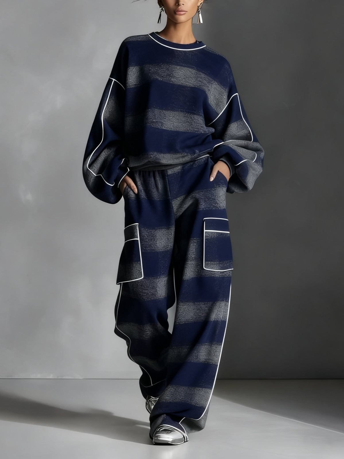 Ginevra | Set mit Sweatshirt und karierter Hose in Blau und Grau
