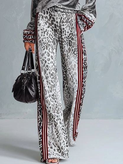 Argenta | Completo con Top in Velluto Argento e Pantalone Ampio Leopardato