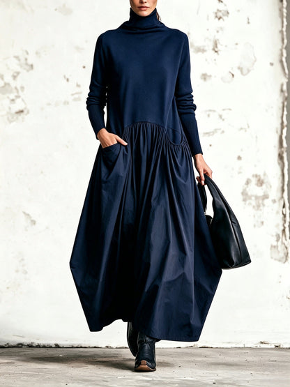 Ilaria | Abito Maxi Oversize a Collo Alto con Tasche
