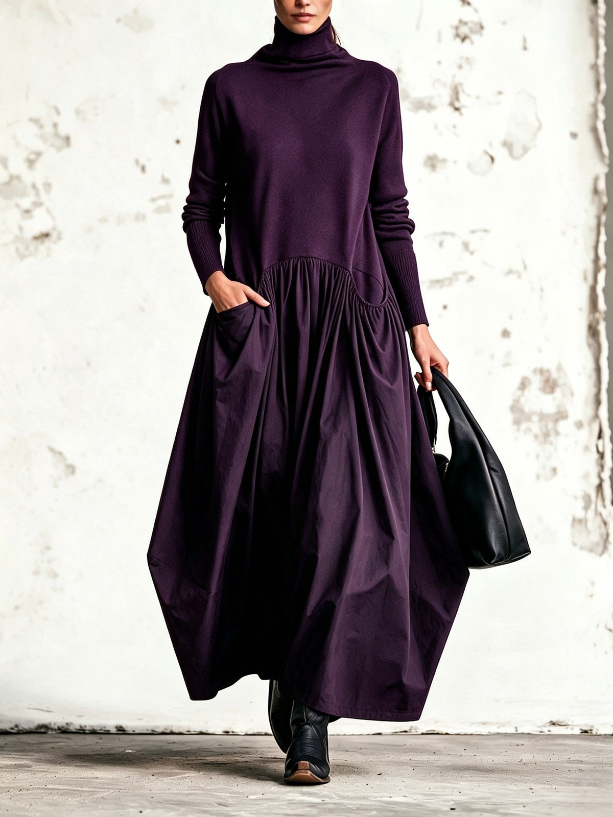 Ilaria | Abito Maxi Oversize a Collo Alto con Tasche