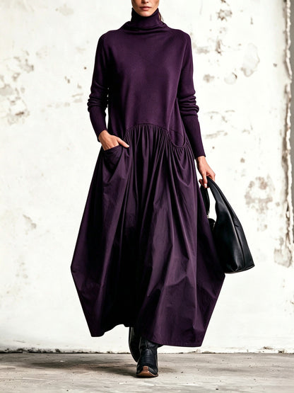 Ilaria | Abito Maxi Oversize a Collo Alto con Tasche