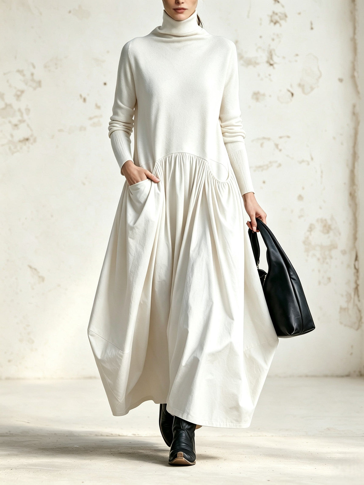 Ilaria | Abito Maxi Oversize a Collo Alto con Tasche