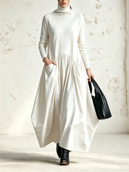 Ilaria | Abito Maxi Oversize a Collo Alto con Tasche