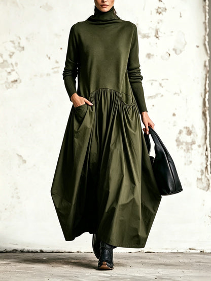 Ilaria | Abito Maxi Oversize a Collo Alto con Tasche