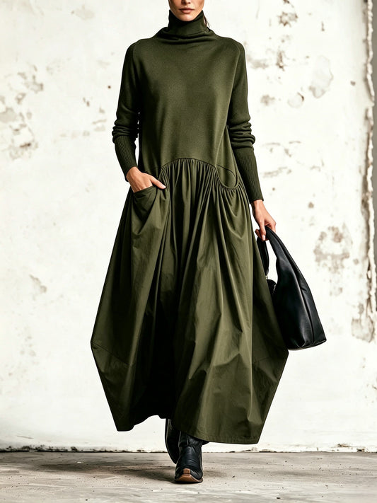 Ilaria | Abito Maxi Oversize a Collo Alto con Tasche