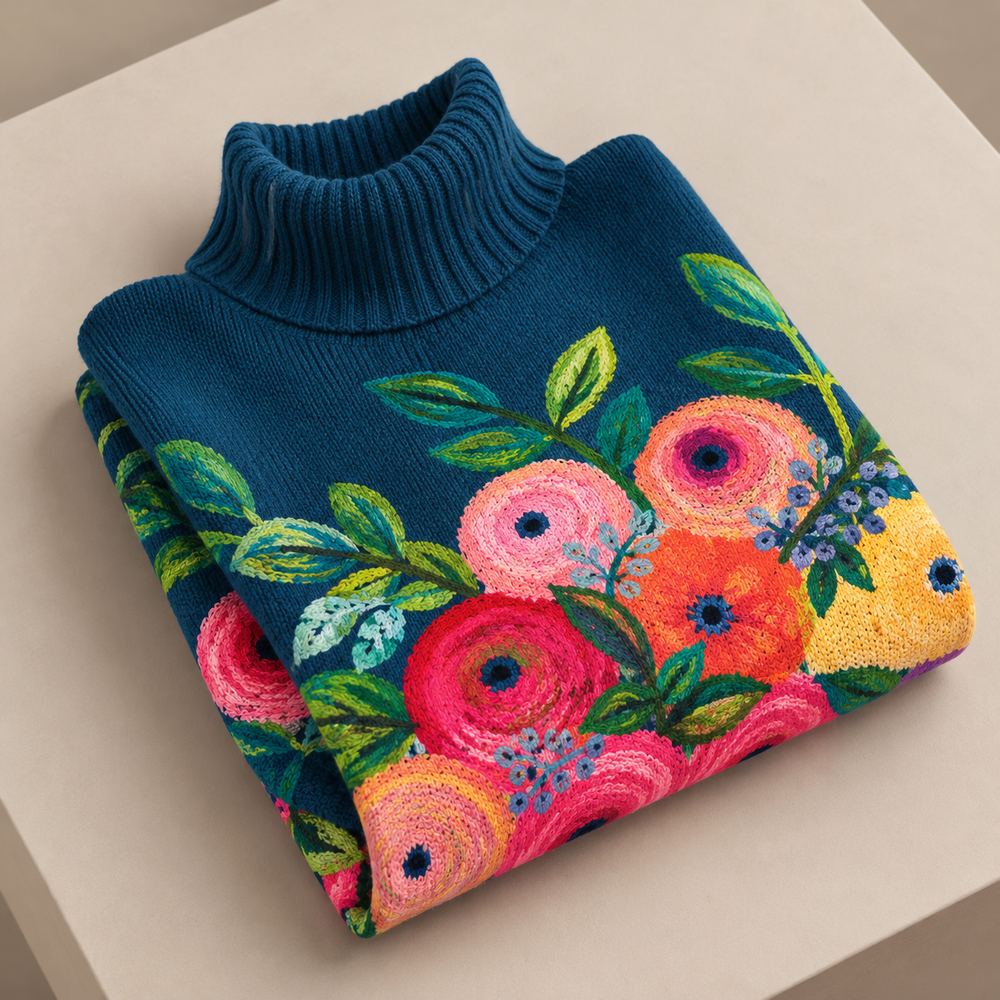 Alice | Maglione Morbido con Collo Alto e Ricamo Floreale