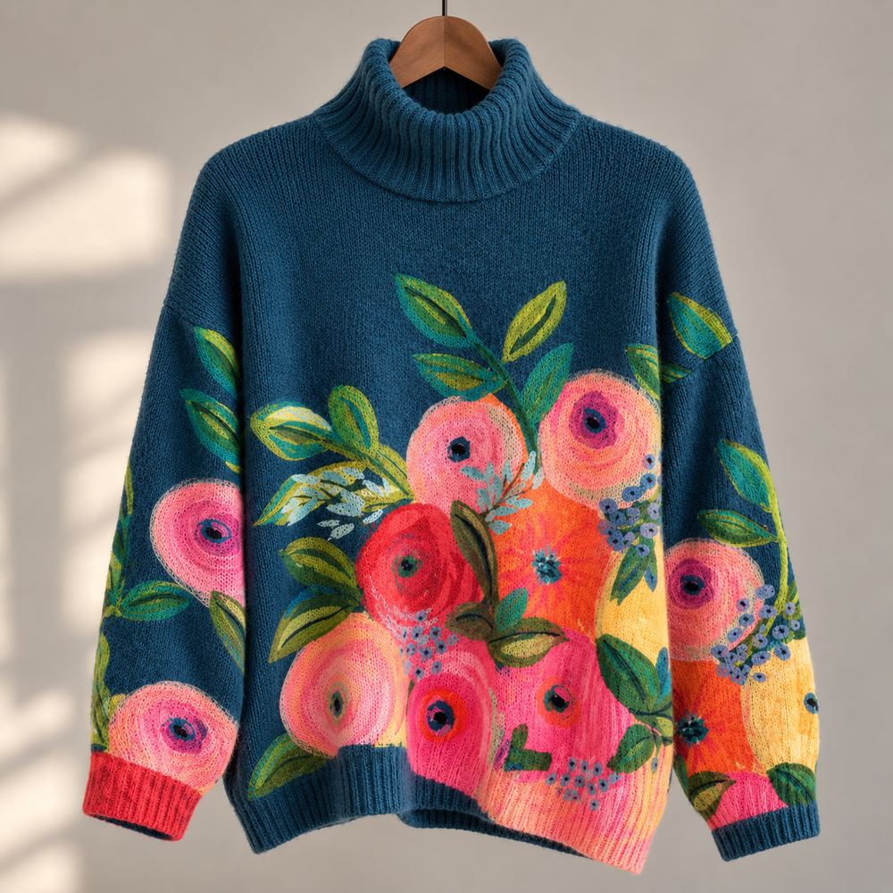 Alice | Maglione Morbido con Collo Alto e Ricamo Floreale