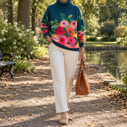 Alice | Maglione Morbido con Collo Alto e Ricamo Floreale