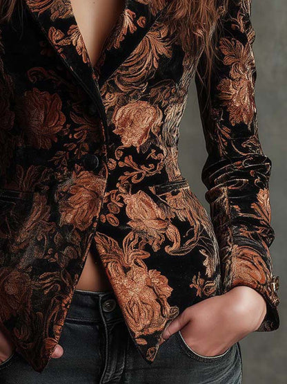 Berta | Blazer sartoriale con stampa floreale nera e bronzo