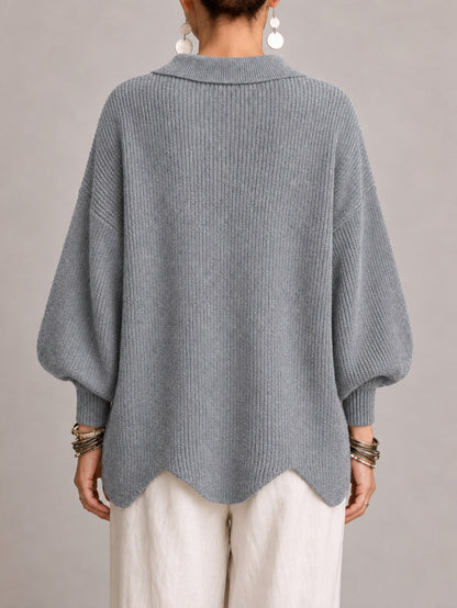 Rosanna | Cardigan Oversize a Coste con Orlo Smerlato, Grigio