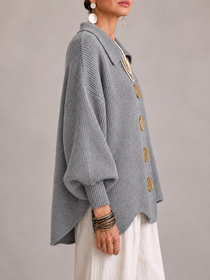 Rosanna | Cardigan Oversize a Coste con Orlo Smerlato, Grigio