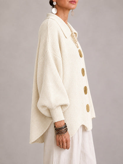 Gemma | Cardigan Oversize a Coste con Orlo Smerlato, Avorio